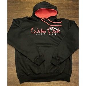 Winter Park Colorado Hoodie Large Black/Pink Pullover Sweatshirt USA Tipsy